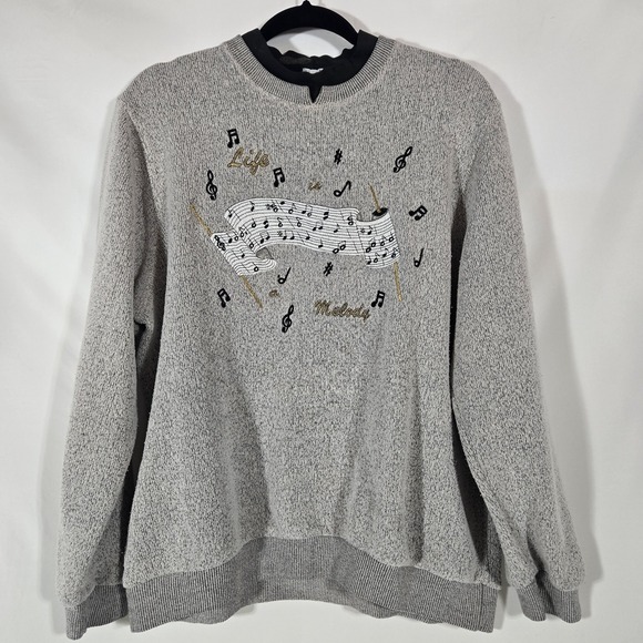 BonWorth Tops - Vintage BonWorth "Life is a Melody" Gray Embroidered Sweatshirt